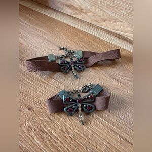 Brown Suede Dragonfly Choker Necklace and Bracelet
